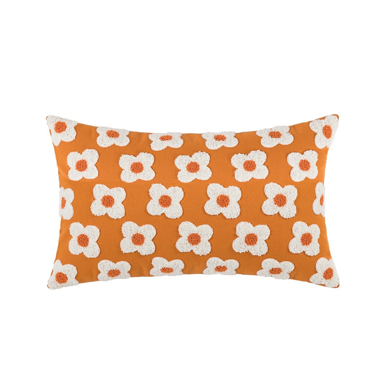 Daisy Embroidered Lumbar Pillow Cover Lumbar Orange