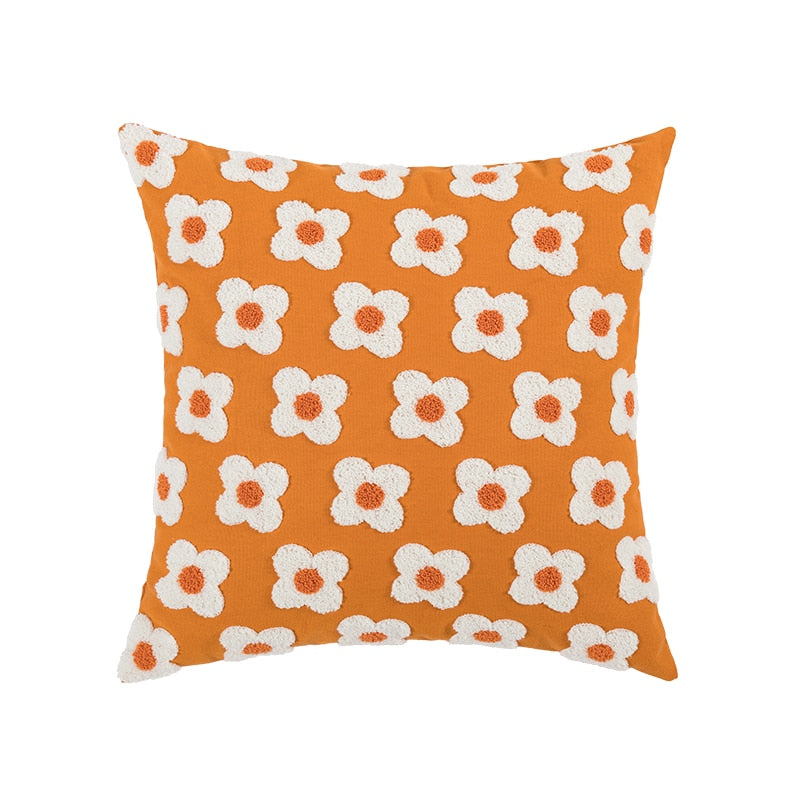 Daisy Embroidered Lumbar Pillow Cover Square Orange