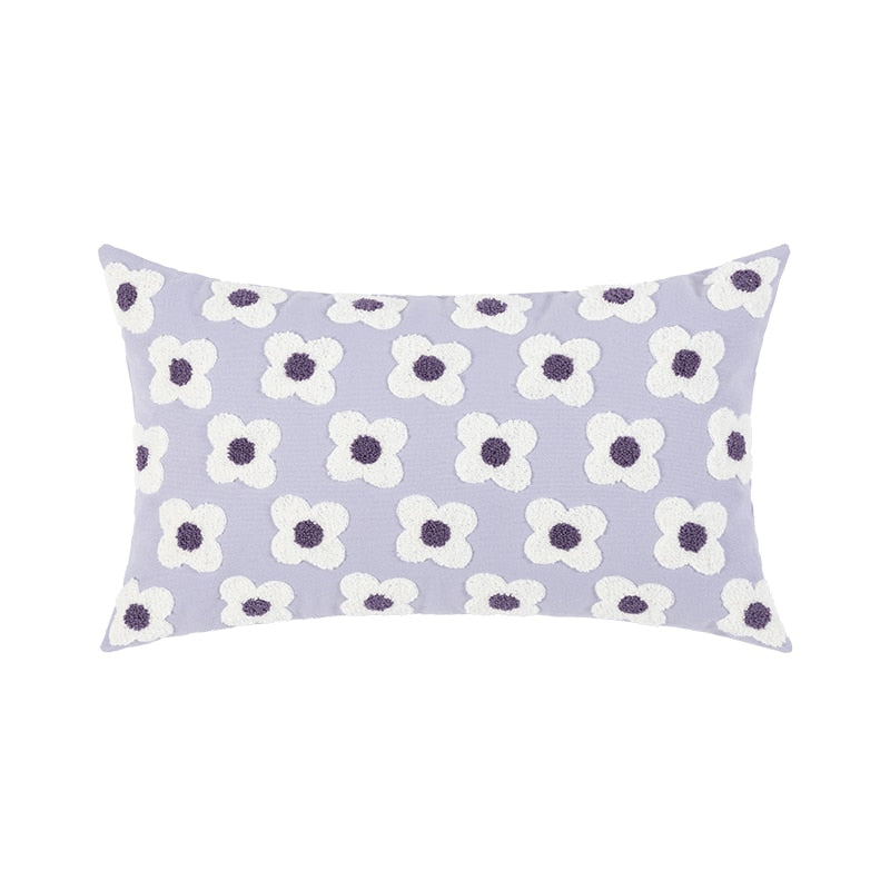 Daisy Embroidered Lumbar Pillow Cover