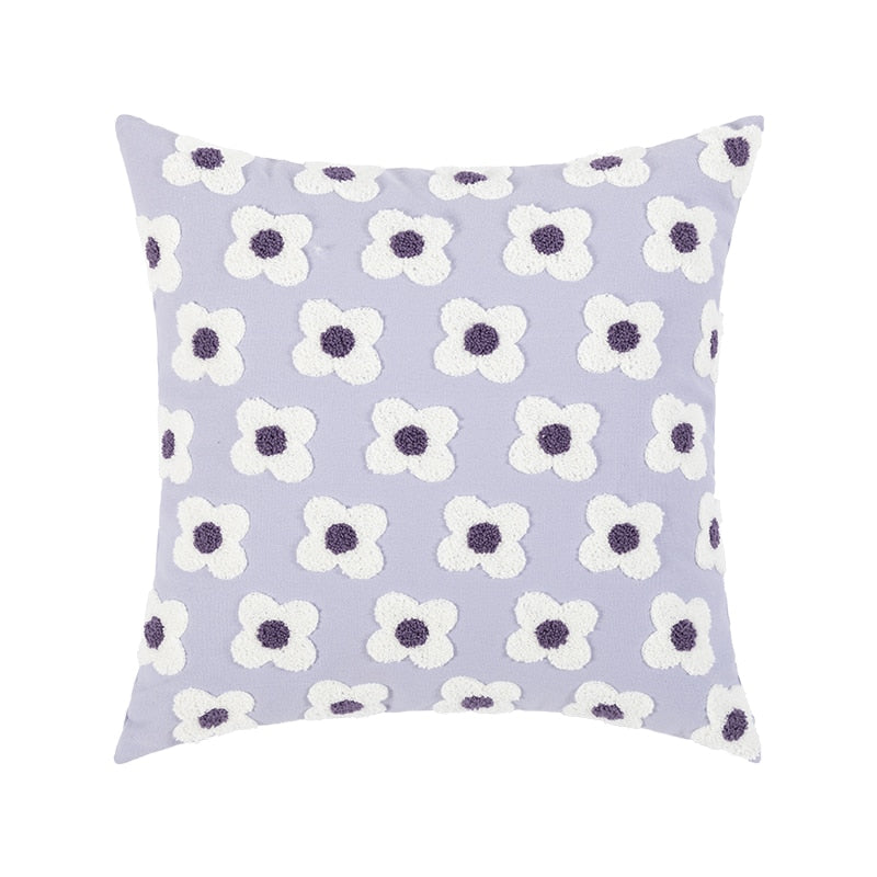 Daisy Embroidered Lumbar Pillow Cover Square Lavender
