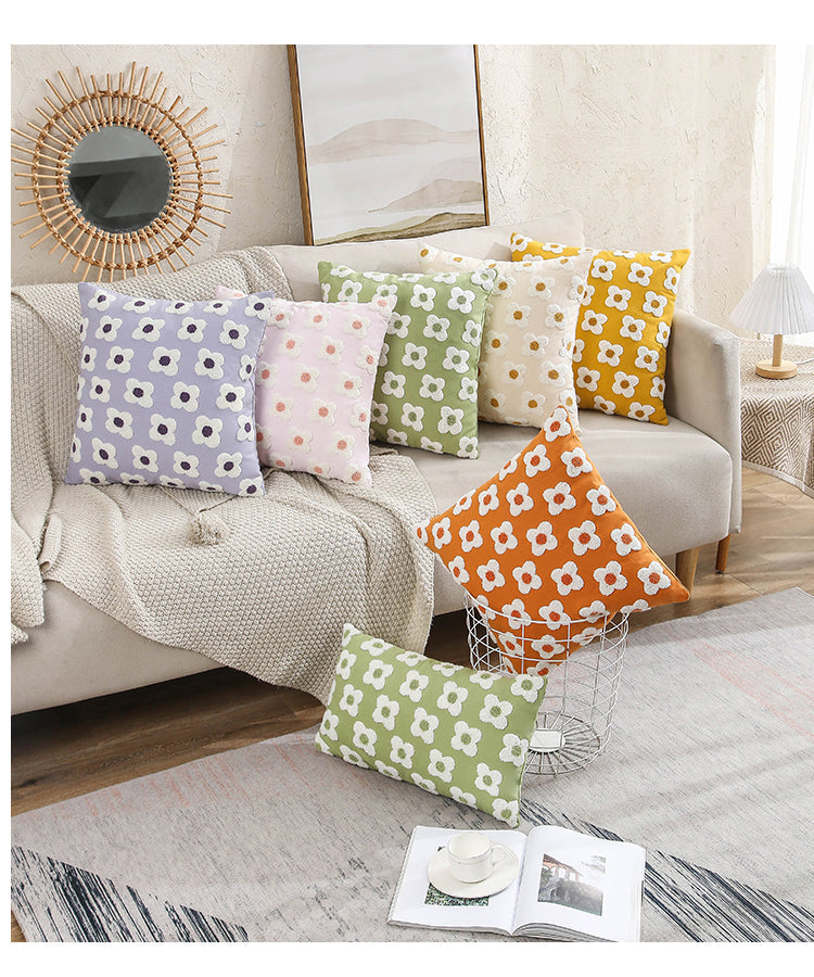 Daisy Embroidered Lumbar Pillow Cover