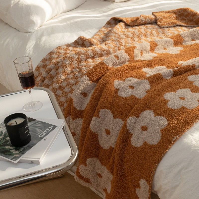 Daisy Plush Soft Knitted Blanket Orange