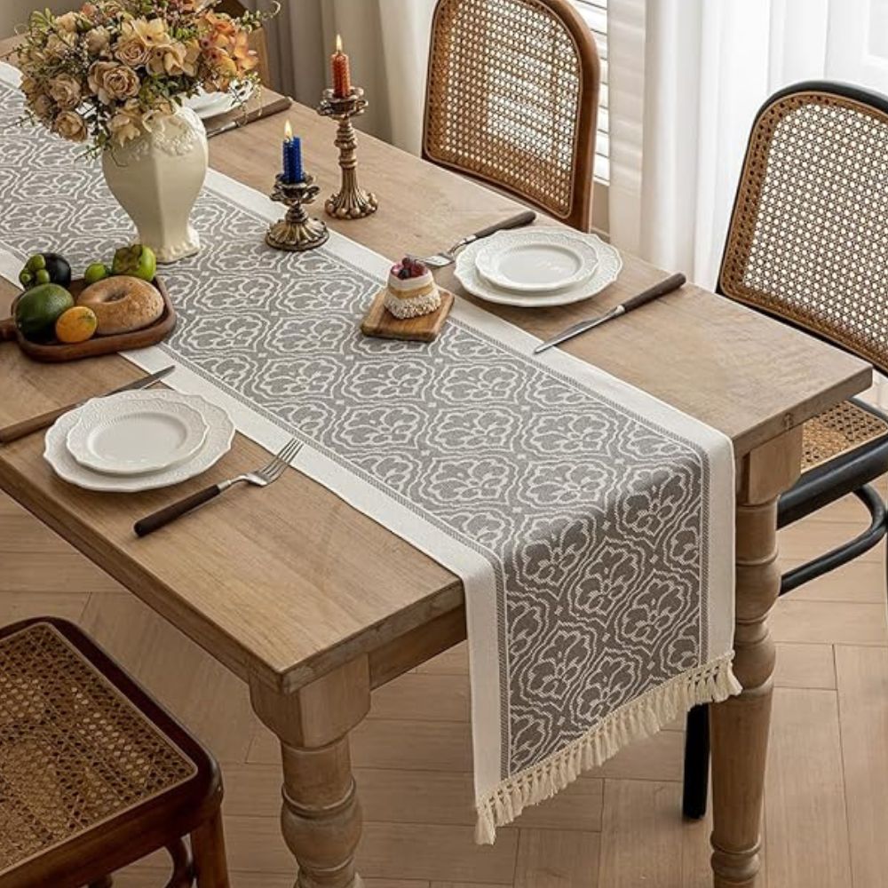 Damask Dune Table Runner Soft Gray