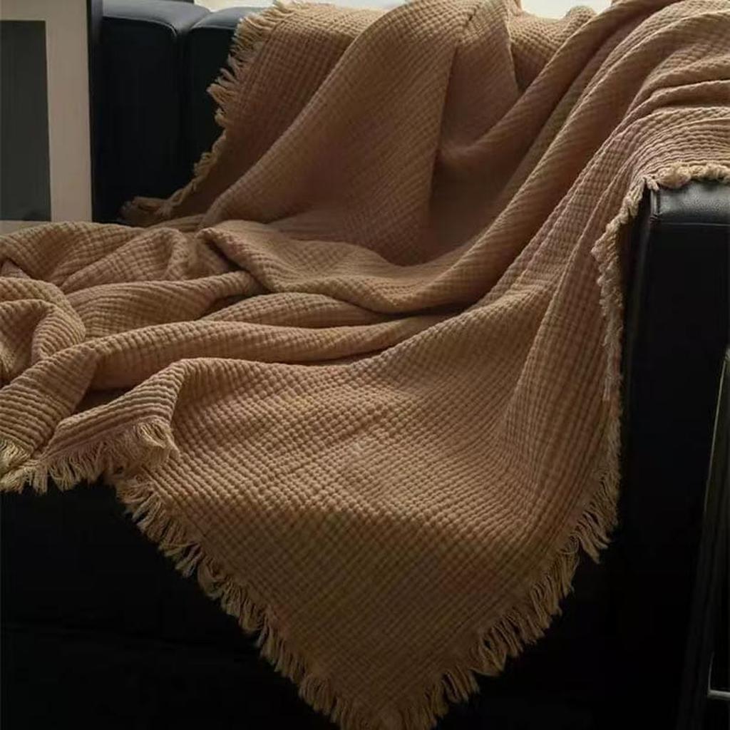 Dark Academia Collection Cotton Knitted Blanket Camel