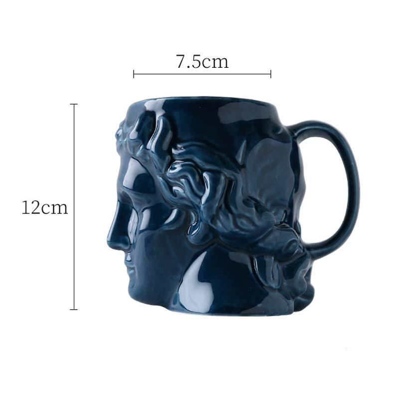 David's Head Ceramic Porcelain Mug Blue