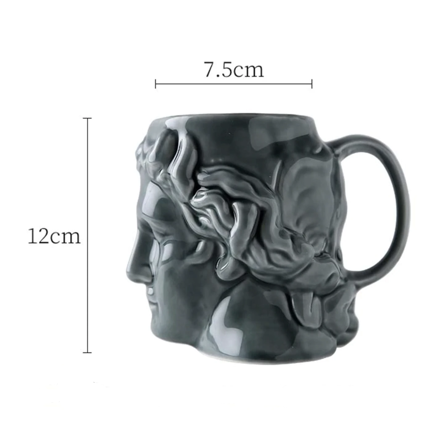 David's Head Ceramic Porcelain Mug Gray