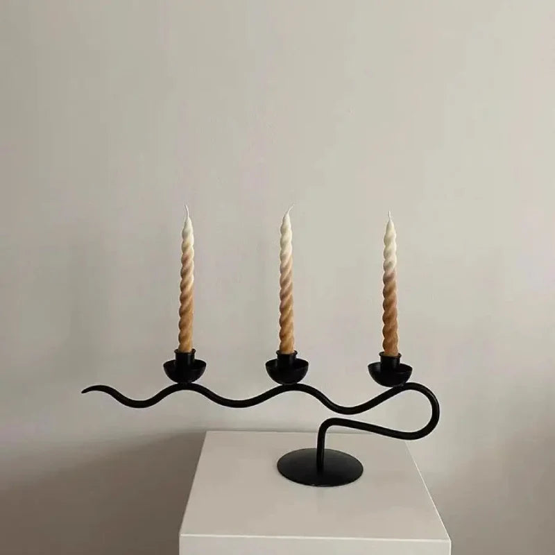 Deco Wave Iron Candle Holder Candelabra
