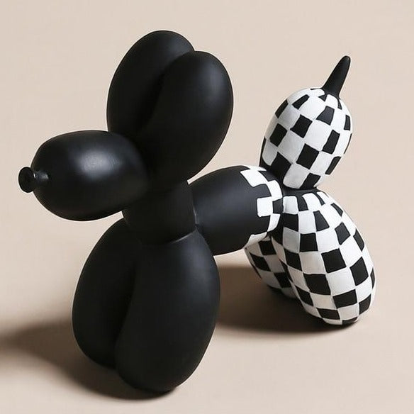 Deluxe Black & White Balloon Dog - Hand Painted Resin Black