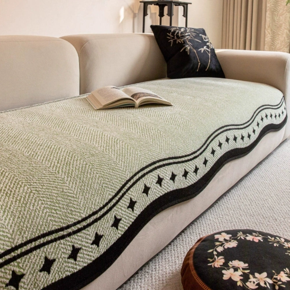 Modern Wave Anti-Slip Sofa Cover Olive Charm