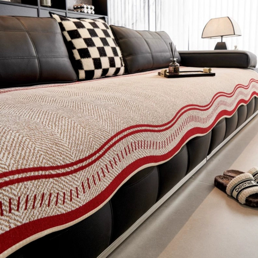 Modern Wave Anti-Slip Sofa Cover Crimson Crest