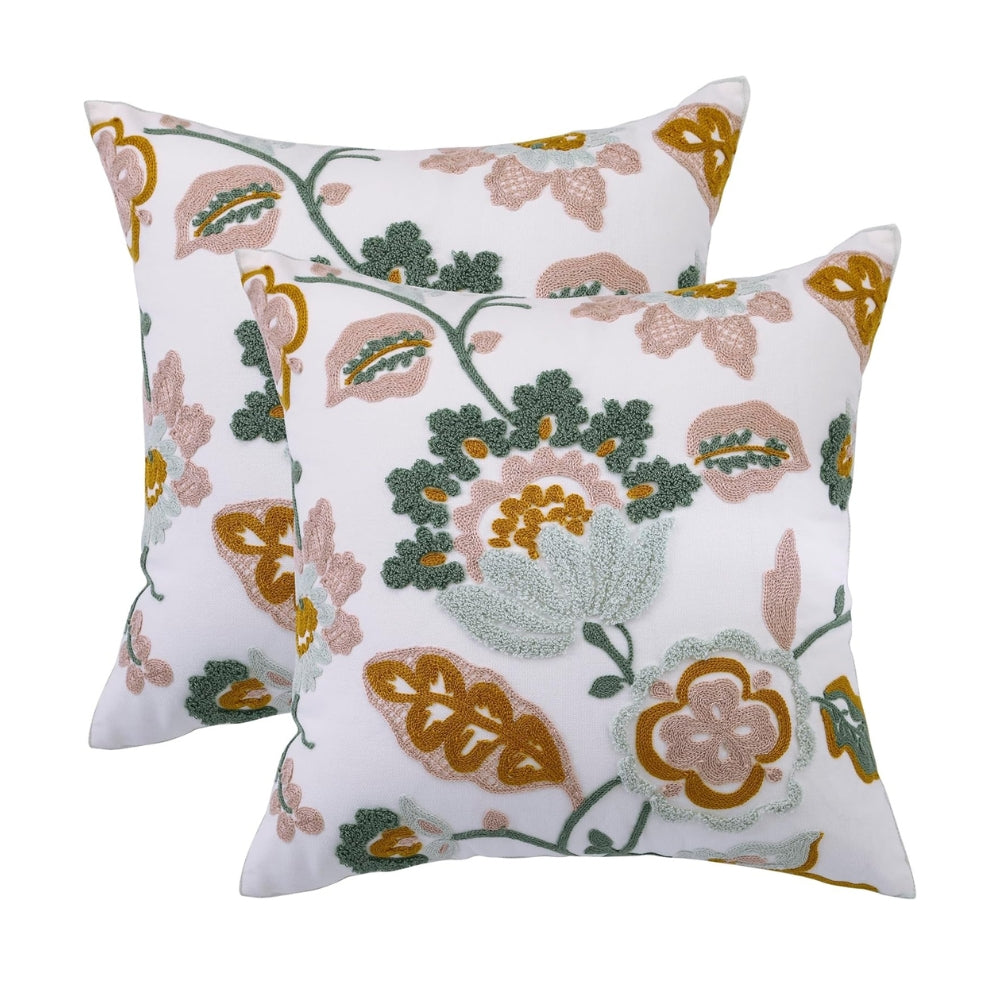 Denza Farmhouse Floral Tufted Cushion Cover Blush Petal