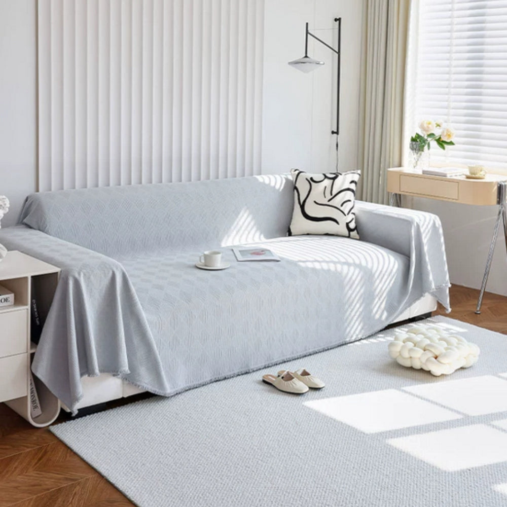 Diamond Grid Chenille Sofa Cover Light Gray