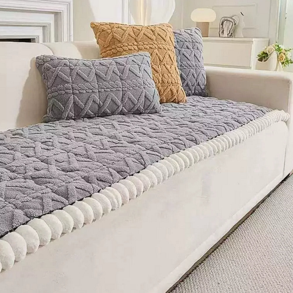 Snuggle Sherpa Plush Sofa Protector Cover Cloud Gray