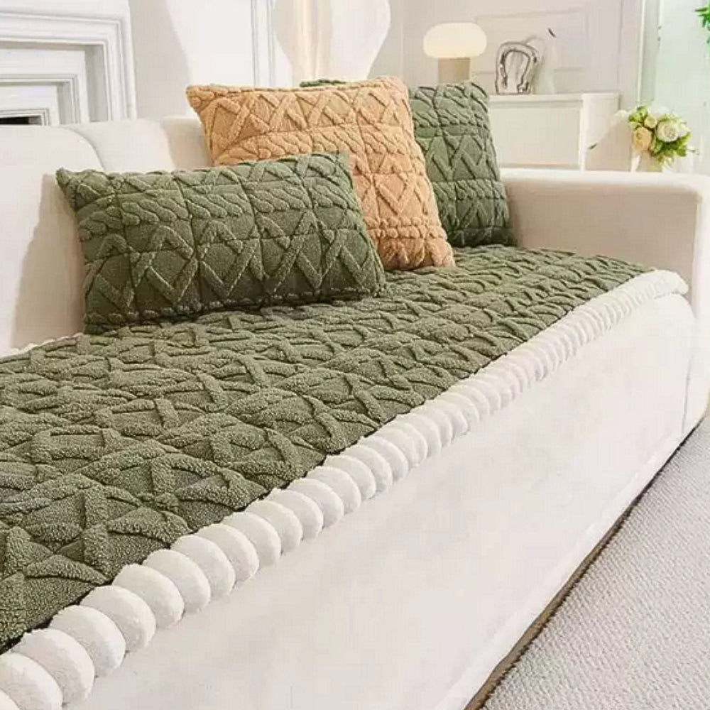Snuggle Sherpa Plush Sofa Protector Cover Moss Green