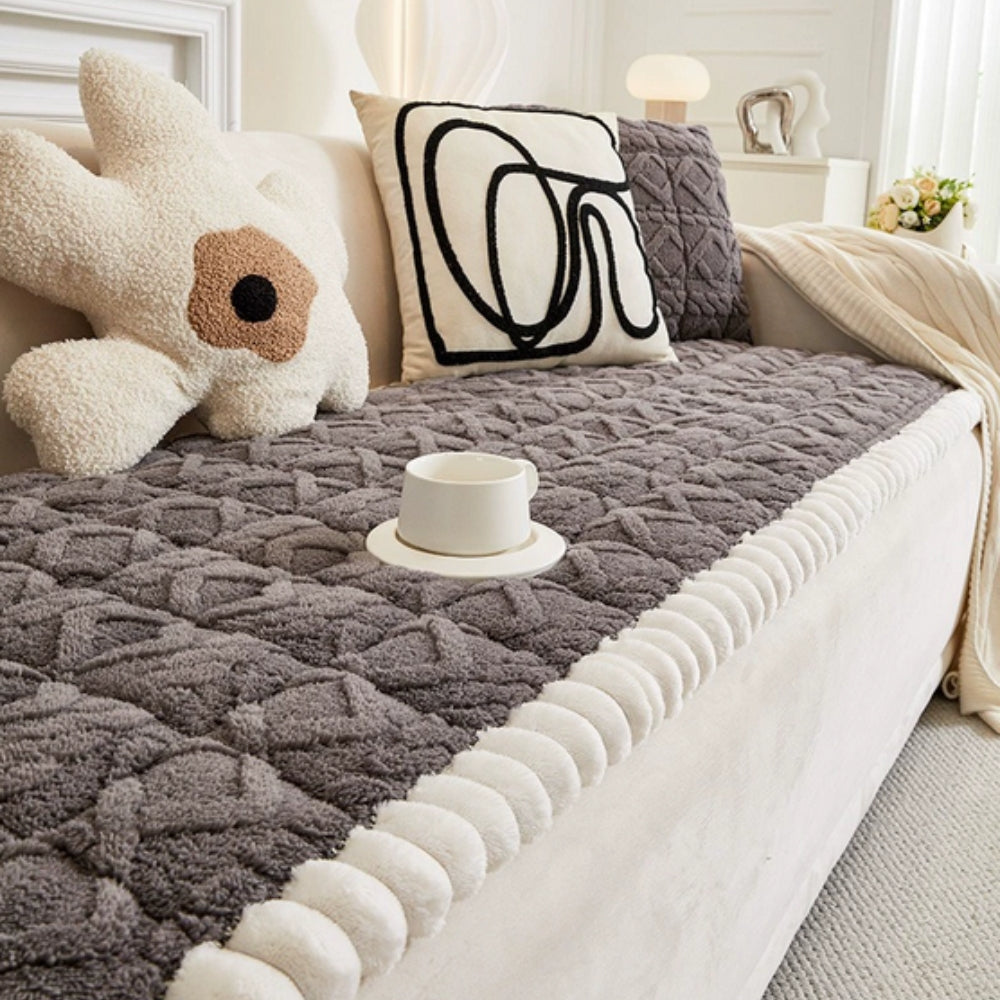 Snuggle Sherpa Plush Sofa Protector Cover Slate Gray