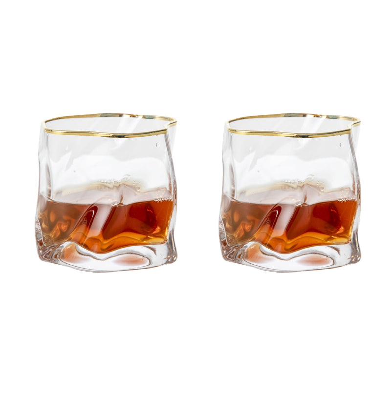 Distort Texture Whisky Glass Set Gold Trim