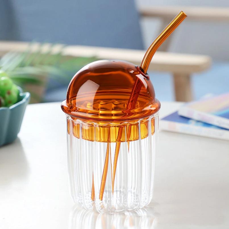 Dome Lid Ripple Glass & Straw Amber