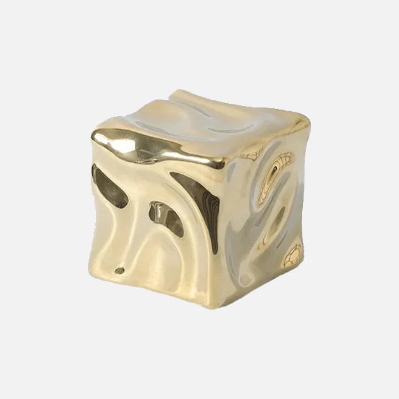 Draped Cube Ornament Gold Large