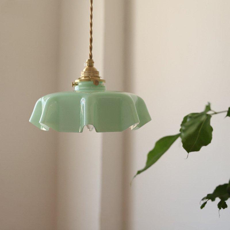 Draped Flower Retro Glass Ceiling & Pendant Light Jade Pendant