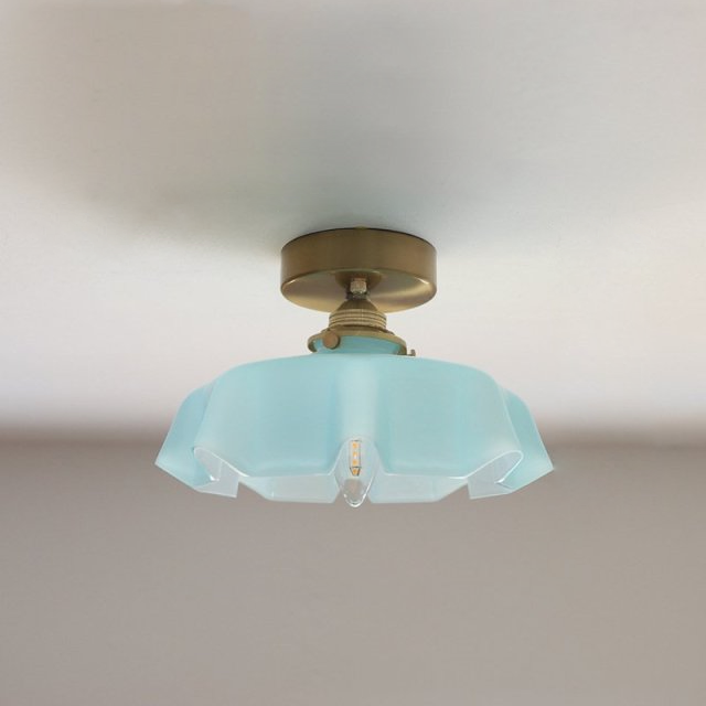 Draped Flower Retro Glass Ceiling & Pendant Light Sky Blue Ceiling