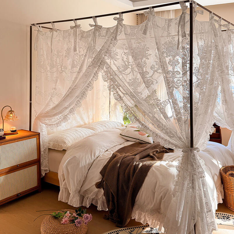 Dreamy Lace Bed Canopy – Soft Mosquito Net for Kids & Girls Rooms Cream White