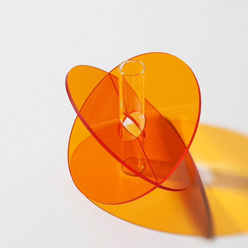 Duo Stem Acrylic Accent Vase Round Orange