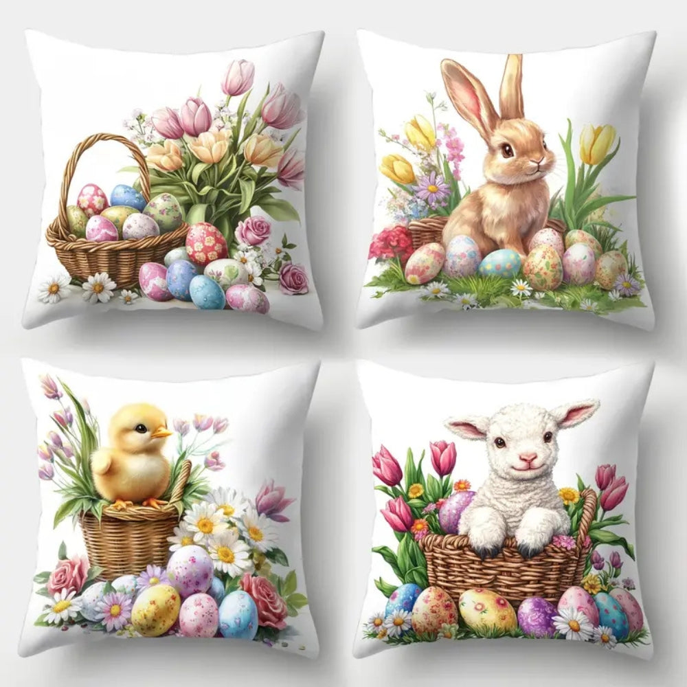 Easter Floral Bunnies Cushion Cover | 4pcs Set Floral Dream