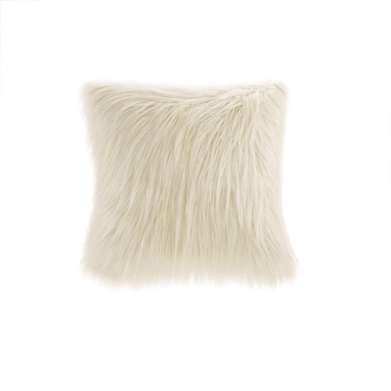 Edina Faux Fur Square Pillow 20x20" Ivory