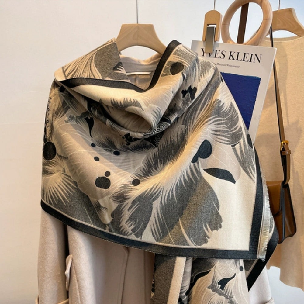 Elegant Floral Jacquard Woven Scarf Classic Noir