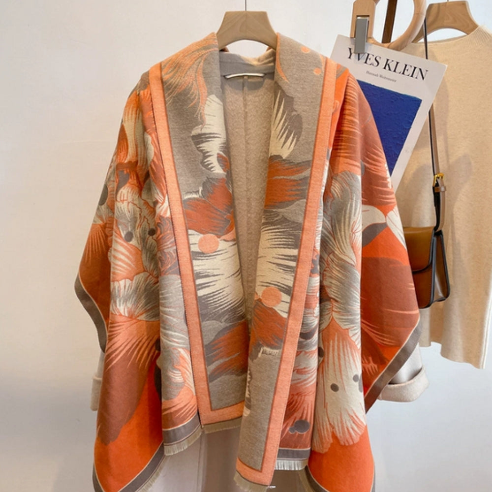 Elegant Floral Jacquard Woven Scarf Autumn Rust