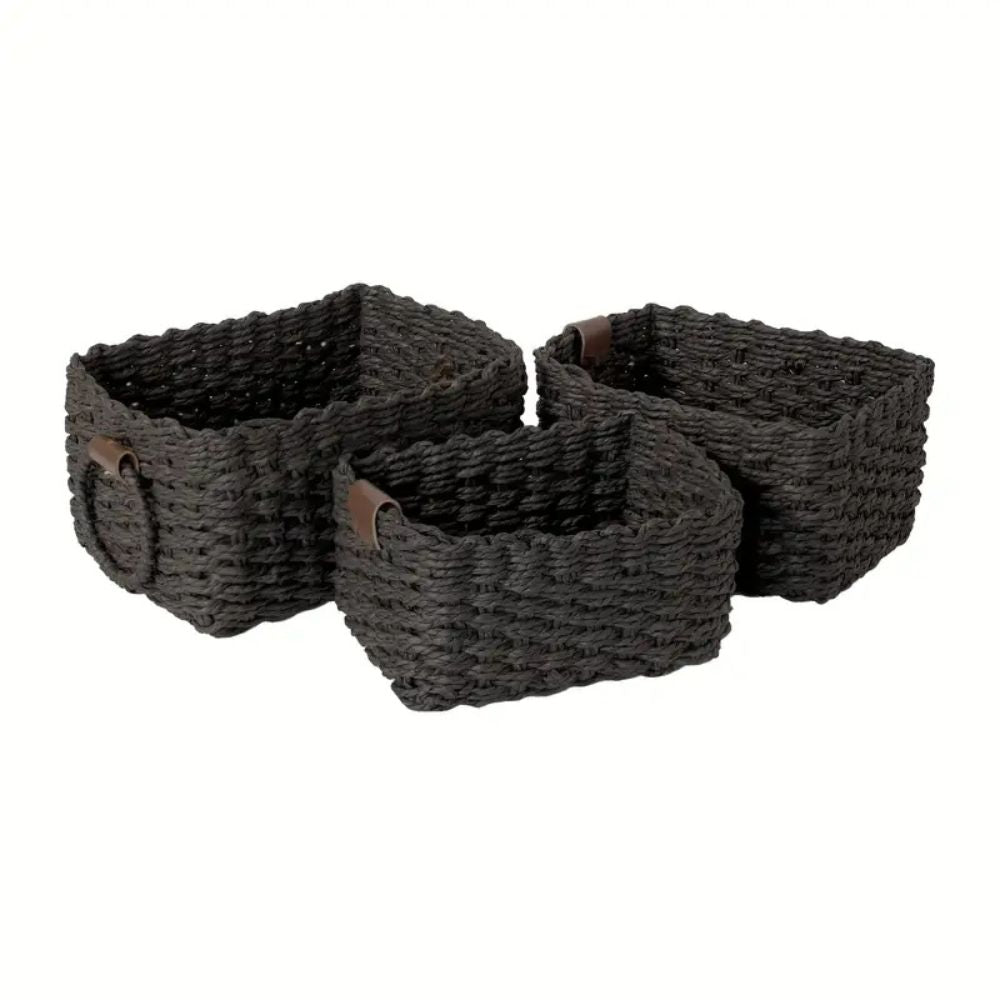 Elegant Rattan Weave Basket Set Black
