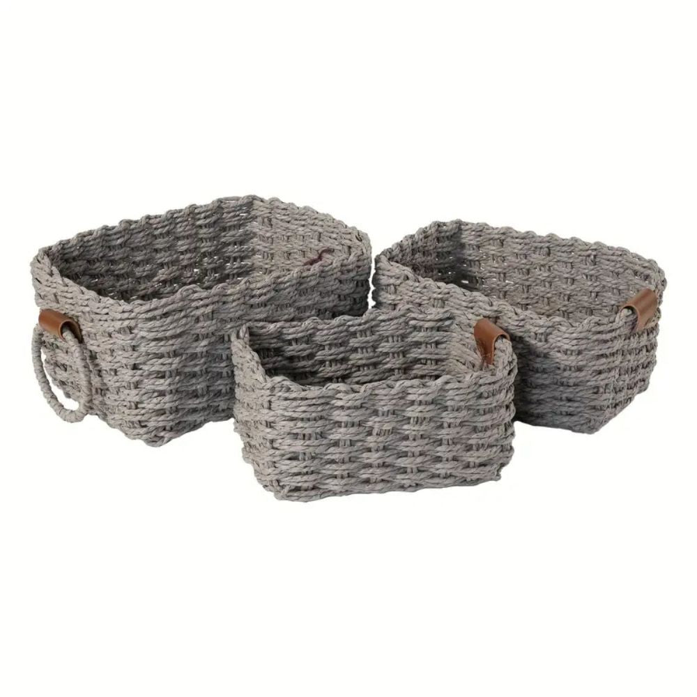Elegant Rattan Weave Basket Set Gray