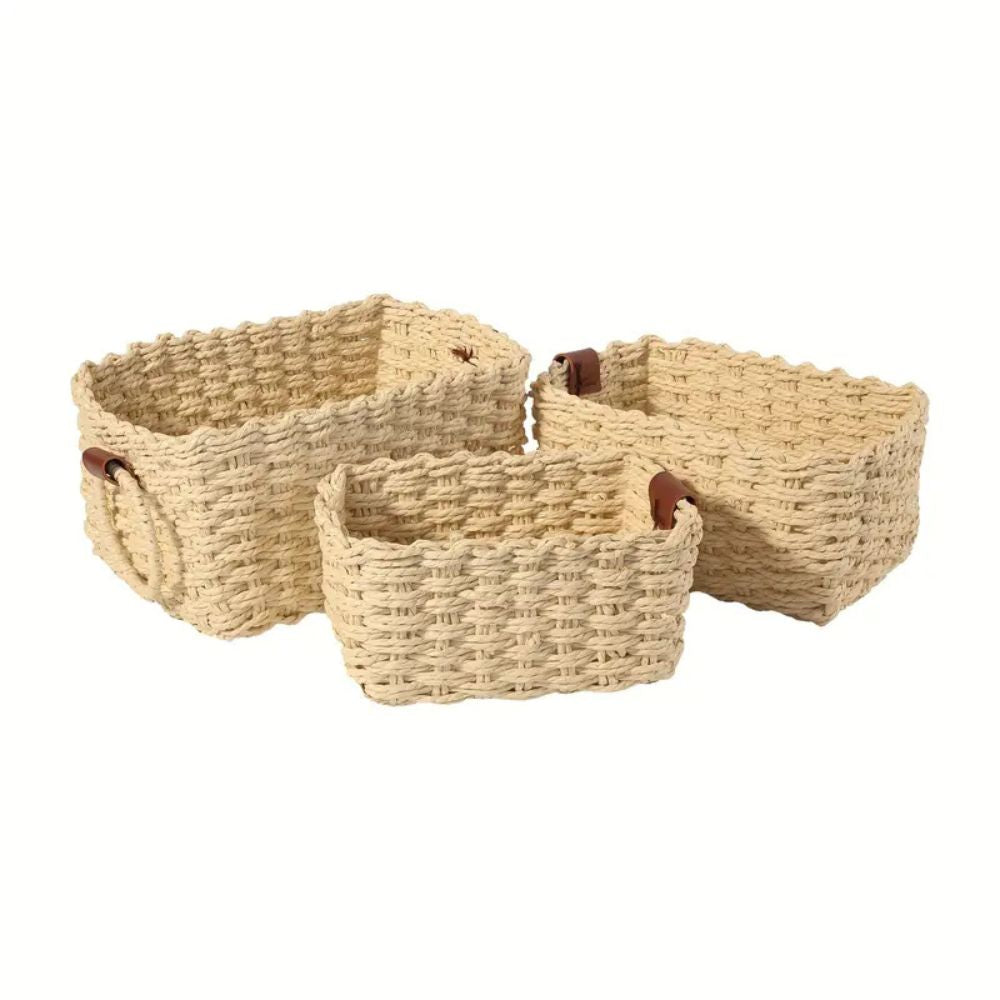 Elegant Rattan Weave Basket Set Beige