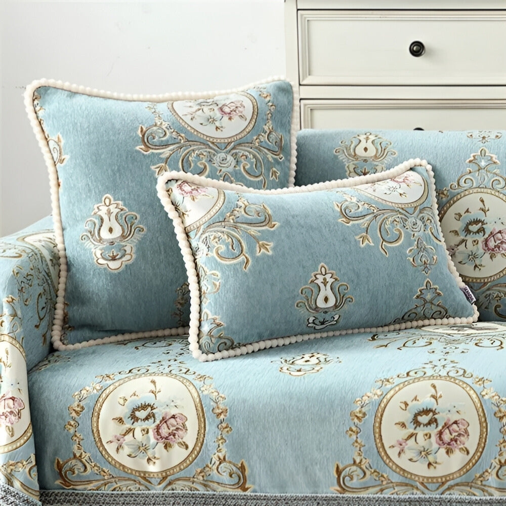 Elise Chenille Beaded Edge Cushion Cover Antique Teal