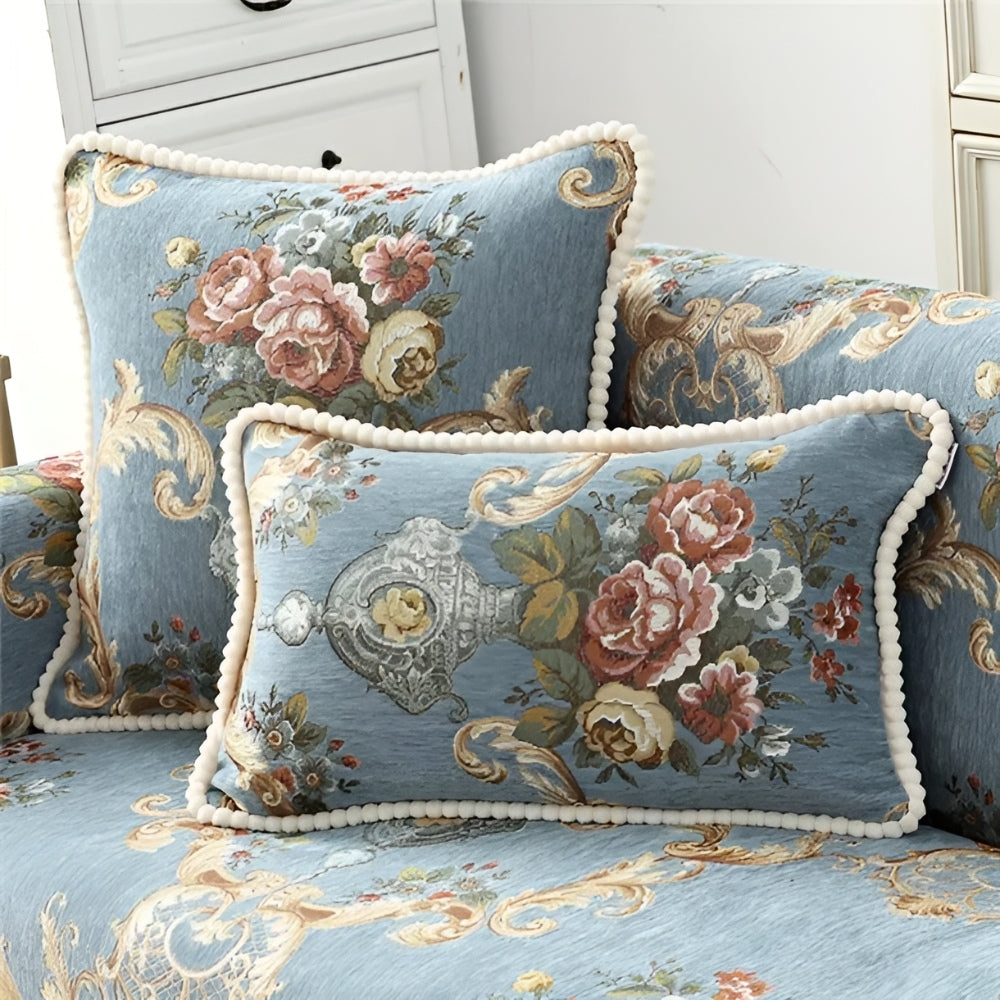 Elise Chenille Beaded Edge Cushion Cover Royal Blossom