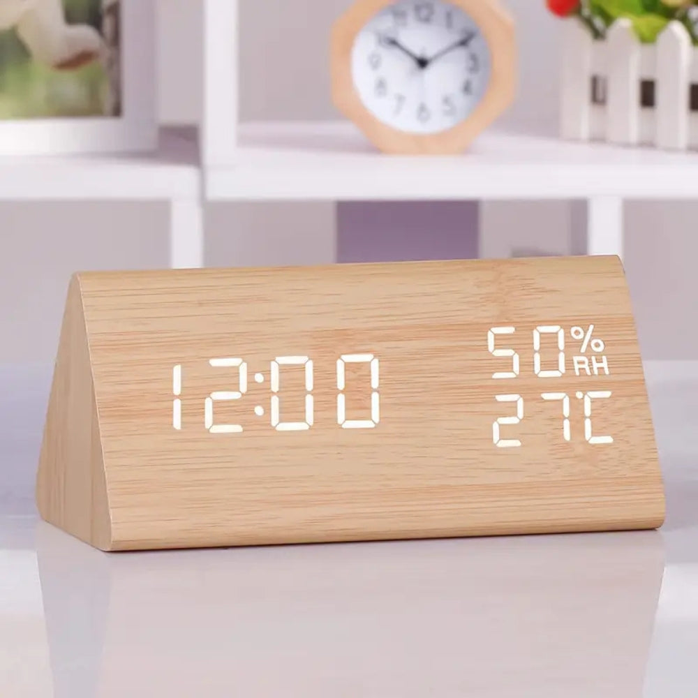 Elora Wooden LED Alarm Clock Digital Display Bamboo Shine