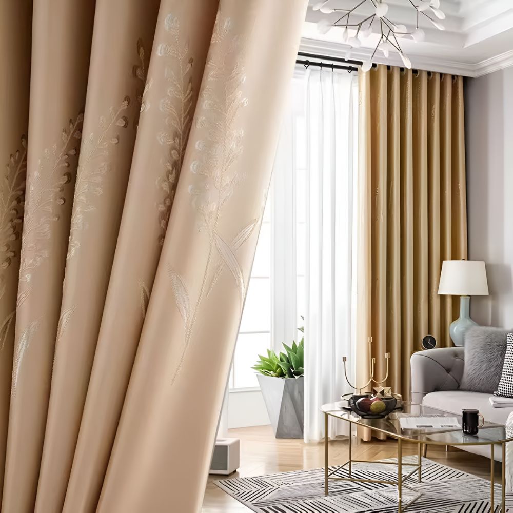 Elysian Leaf Blackout Curtains Champagne Beig