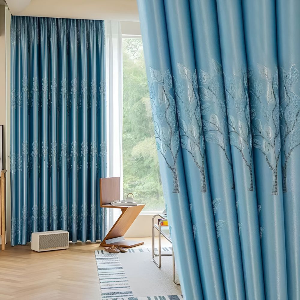 Elysian Leaf Blackout Curtains Tiffany Blue