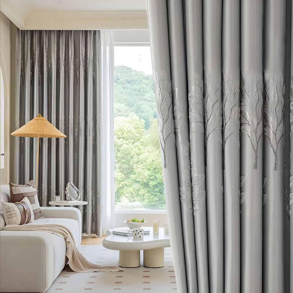 Elysian Leaf Blackout Curtains Cloud Gray