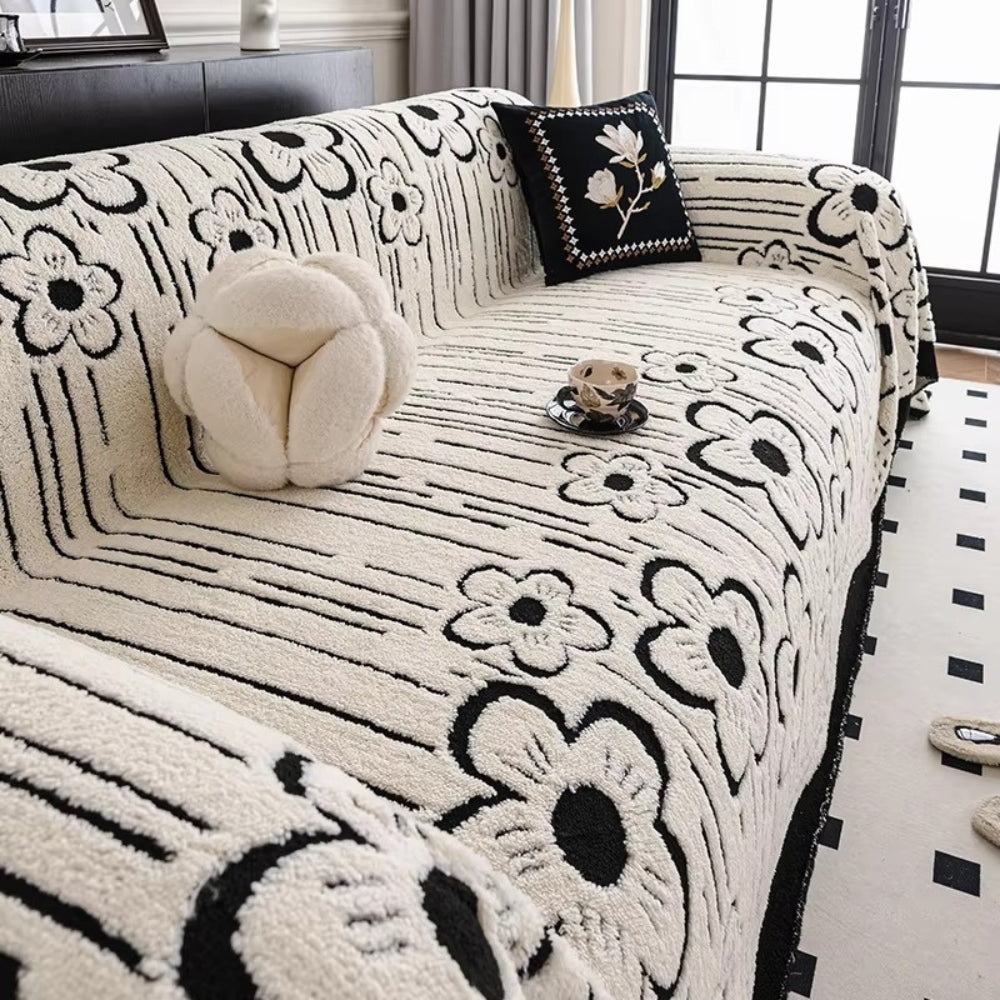 Embroidered Flower Soft Sofa Cover