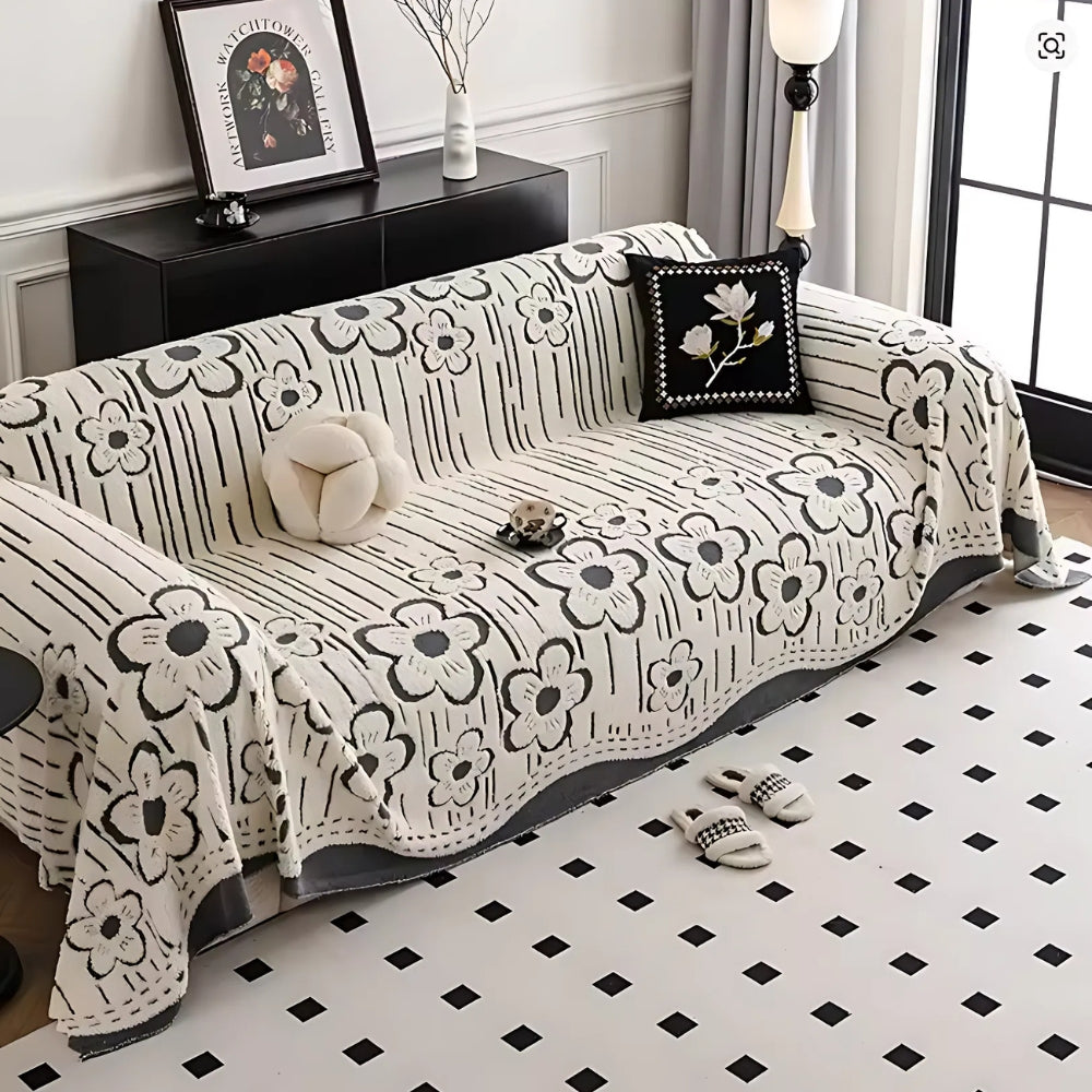 Embroidered Flower Soft Sofa Cover Ash Bloom