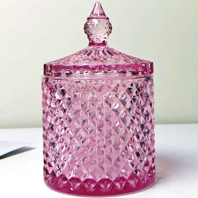 Empress Colored Glass Jars with Lid Pink