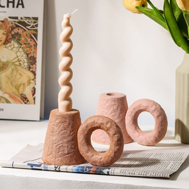 Etched Ceramic Candle Holder with Ring