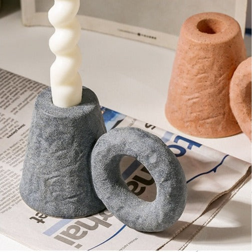 Etched Ceramic Candle Holder with Ring