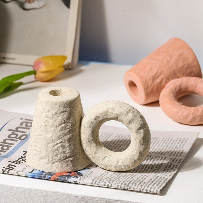 Etched Ceramic Candle Holder with Ring