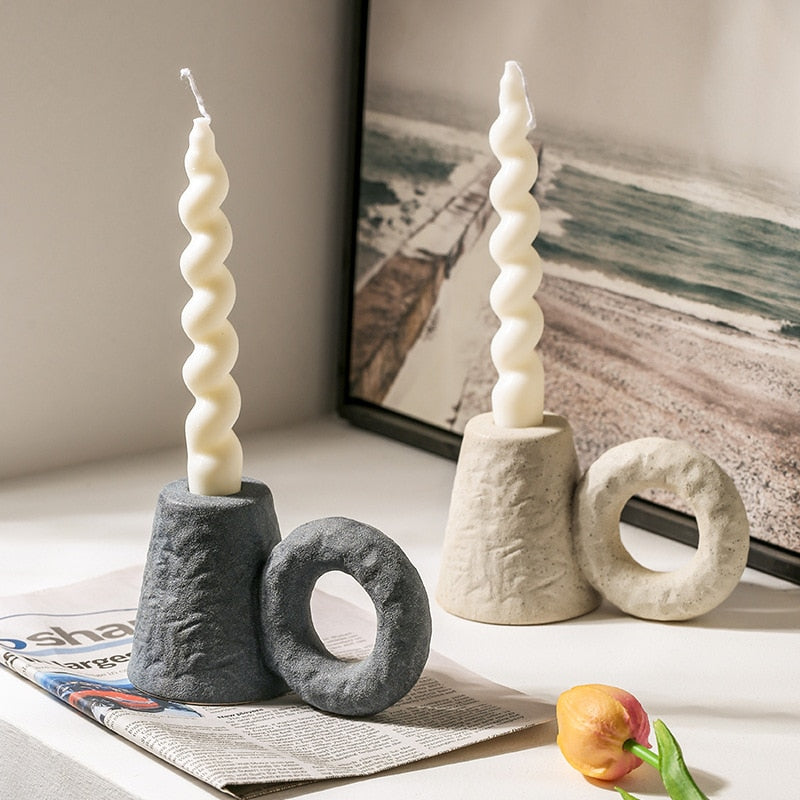 Etched Ceramic Candle Holder with Ring