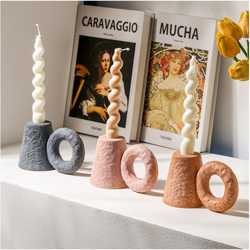 Etched Ceramic Candle Holder with Ring
