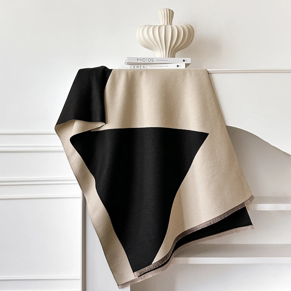 Two Tone Geometric Luxe Shawl Scarf Ivory Noir