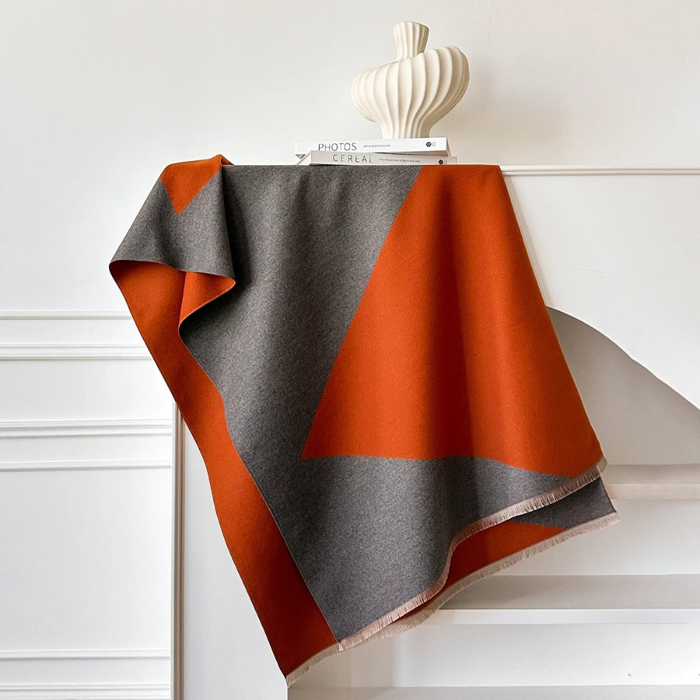 Two Tone Geometric Luxe Shawl Scarf Rust Slate
