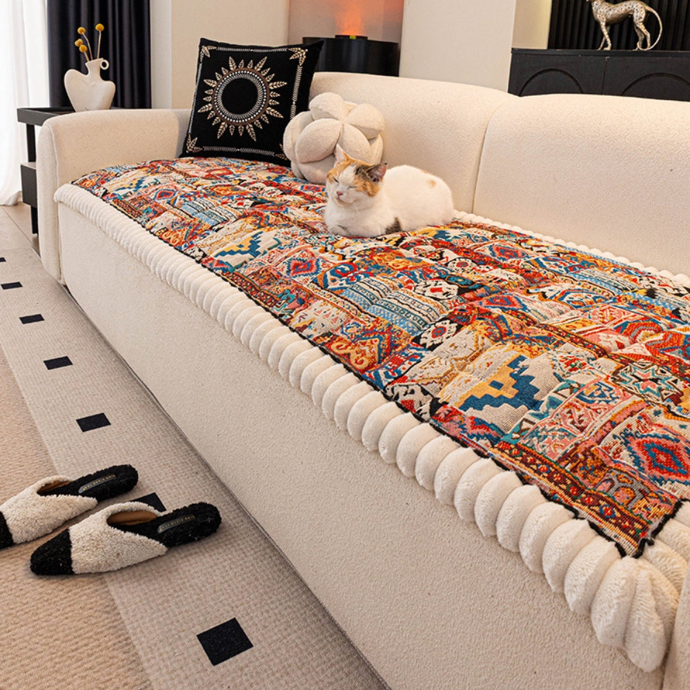 Ethnic Boho Embossed Plush Couch Cover Desert Mosaic